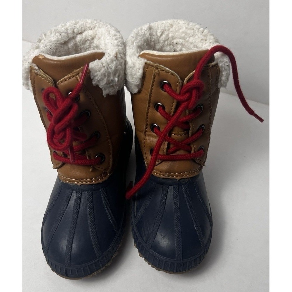 Baby Gap Duck Snow Boots Blue Brown Red Laces Thinsulate Lined Sz 10T